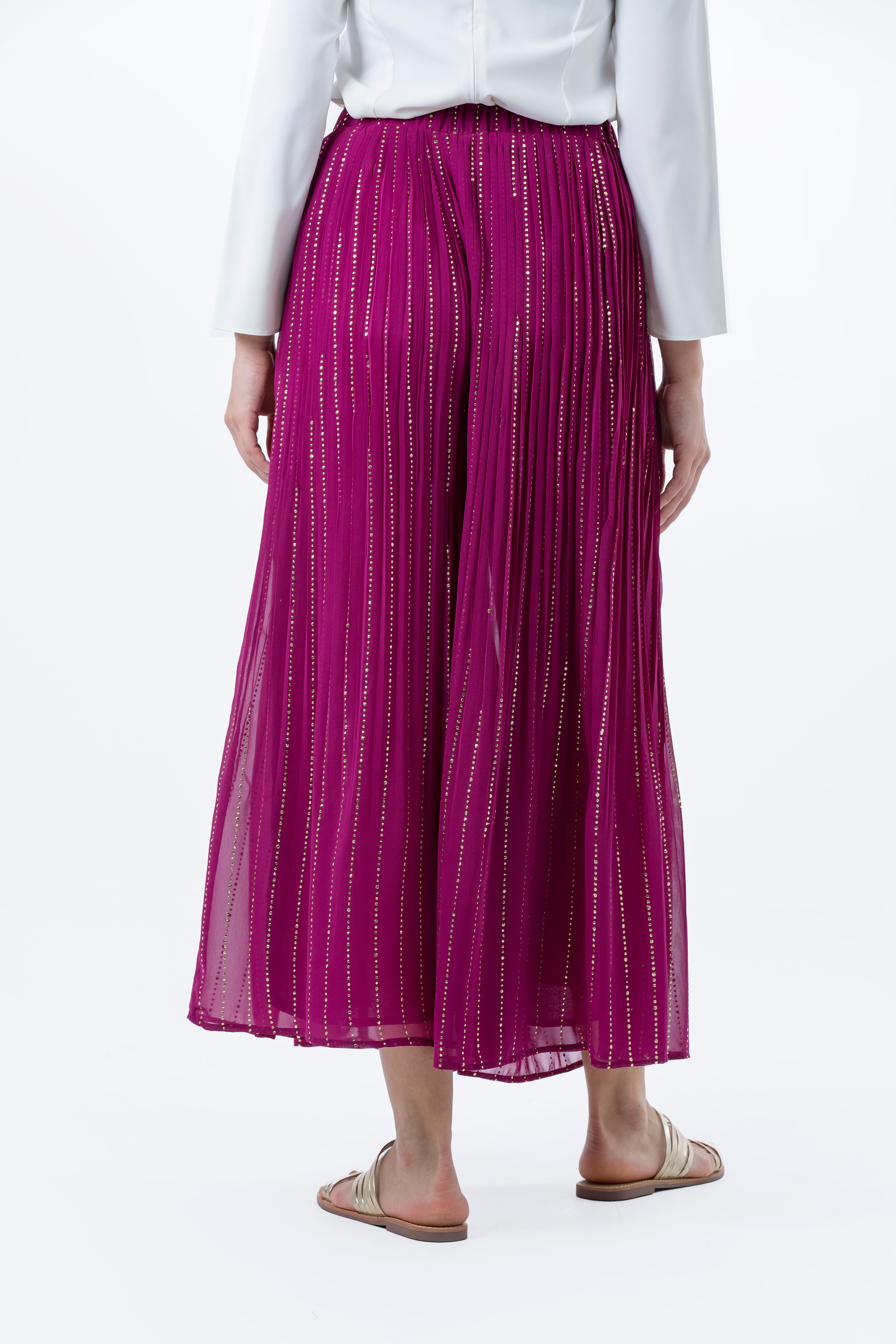 Pleated Wide-Leg Palazzo Pants with Metallic Detailing - Montania Shop
