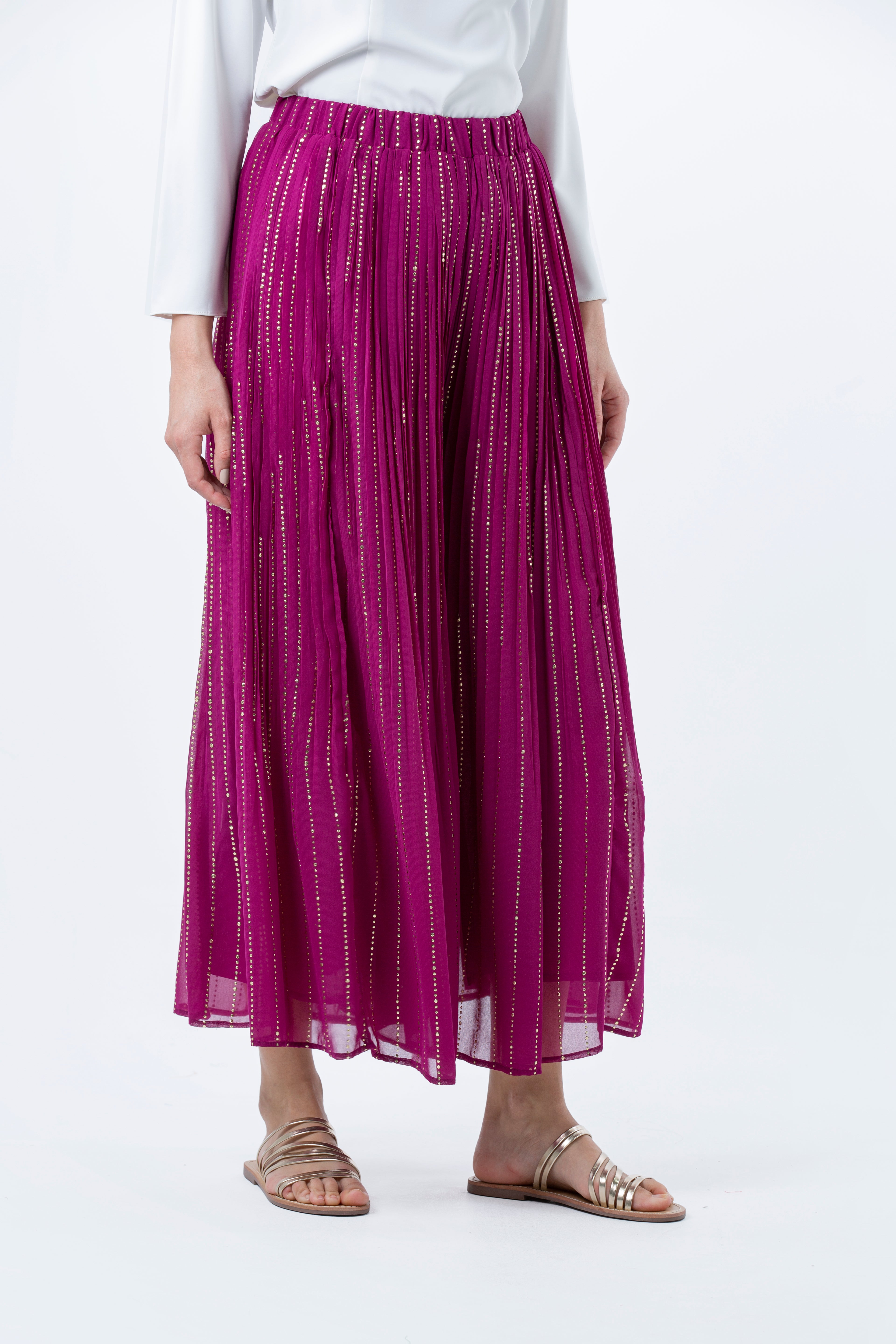Pleated Wide-Leg Palazzo Pants with Metallic Detailing - Montania Shop