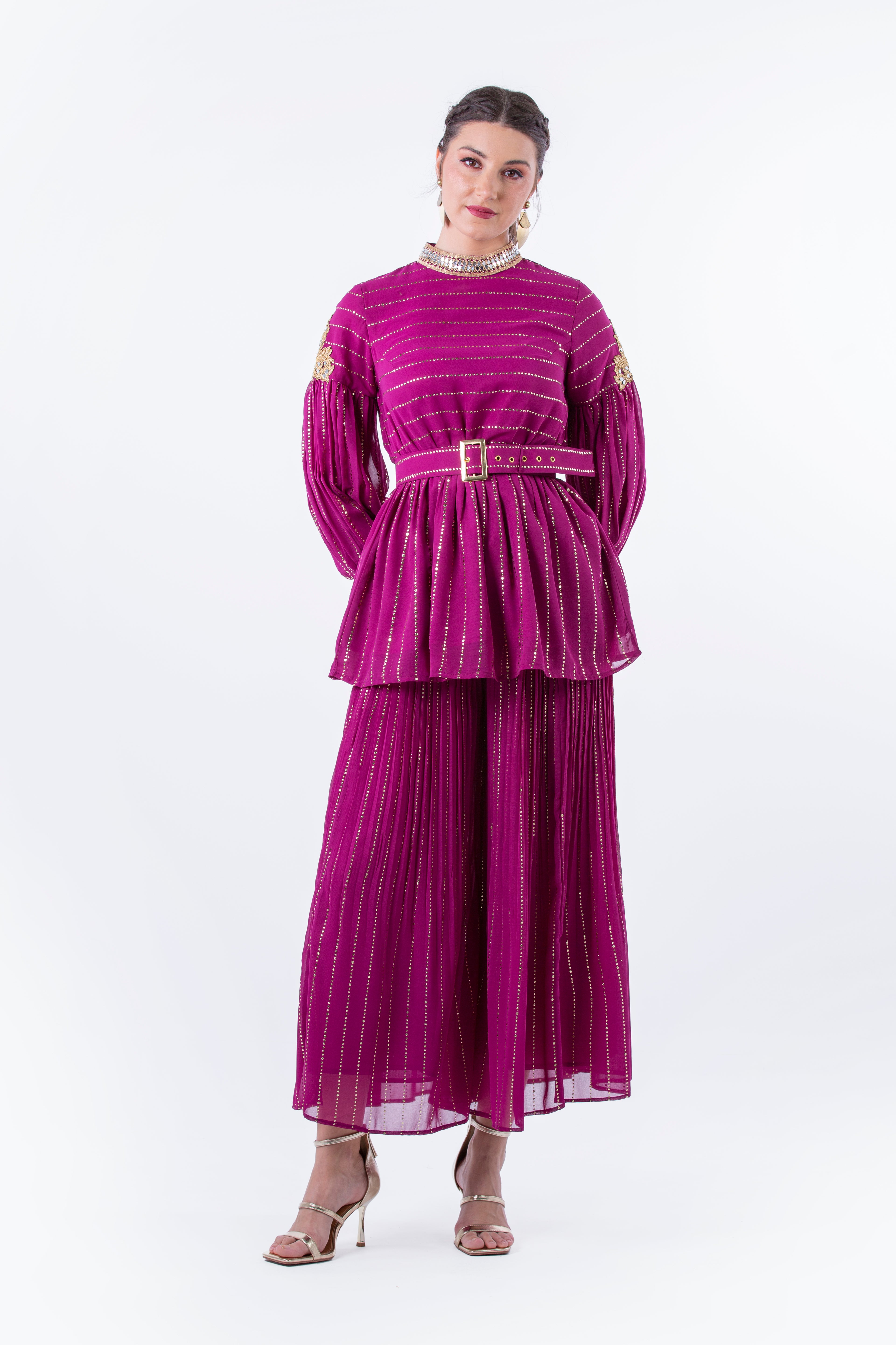 Embellished Peplum Top with Gold Detailing - Montania Shop