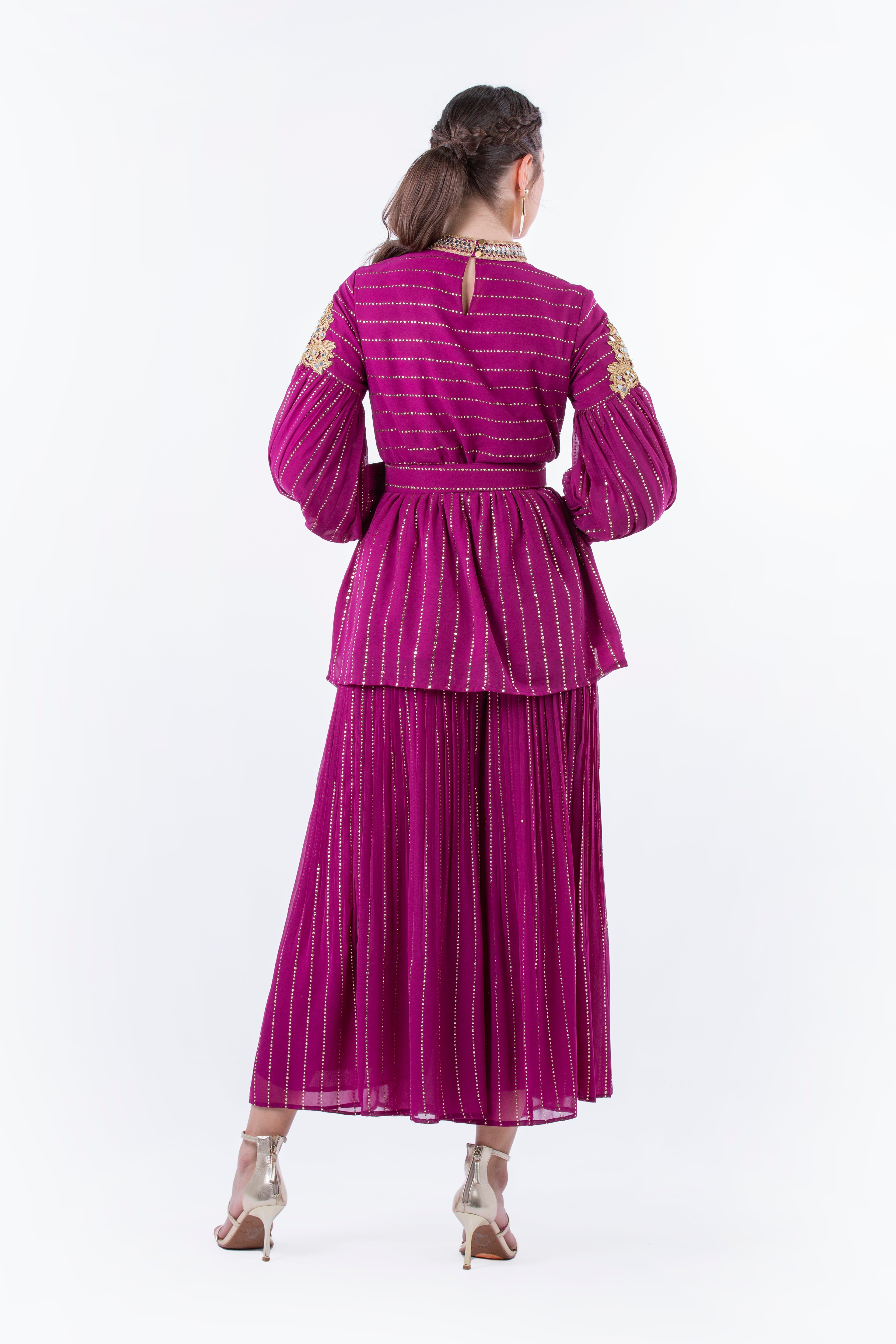 Pleated Wide-Leg Palazzo Pants with Metallic Detailing - Montania Shop