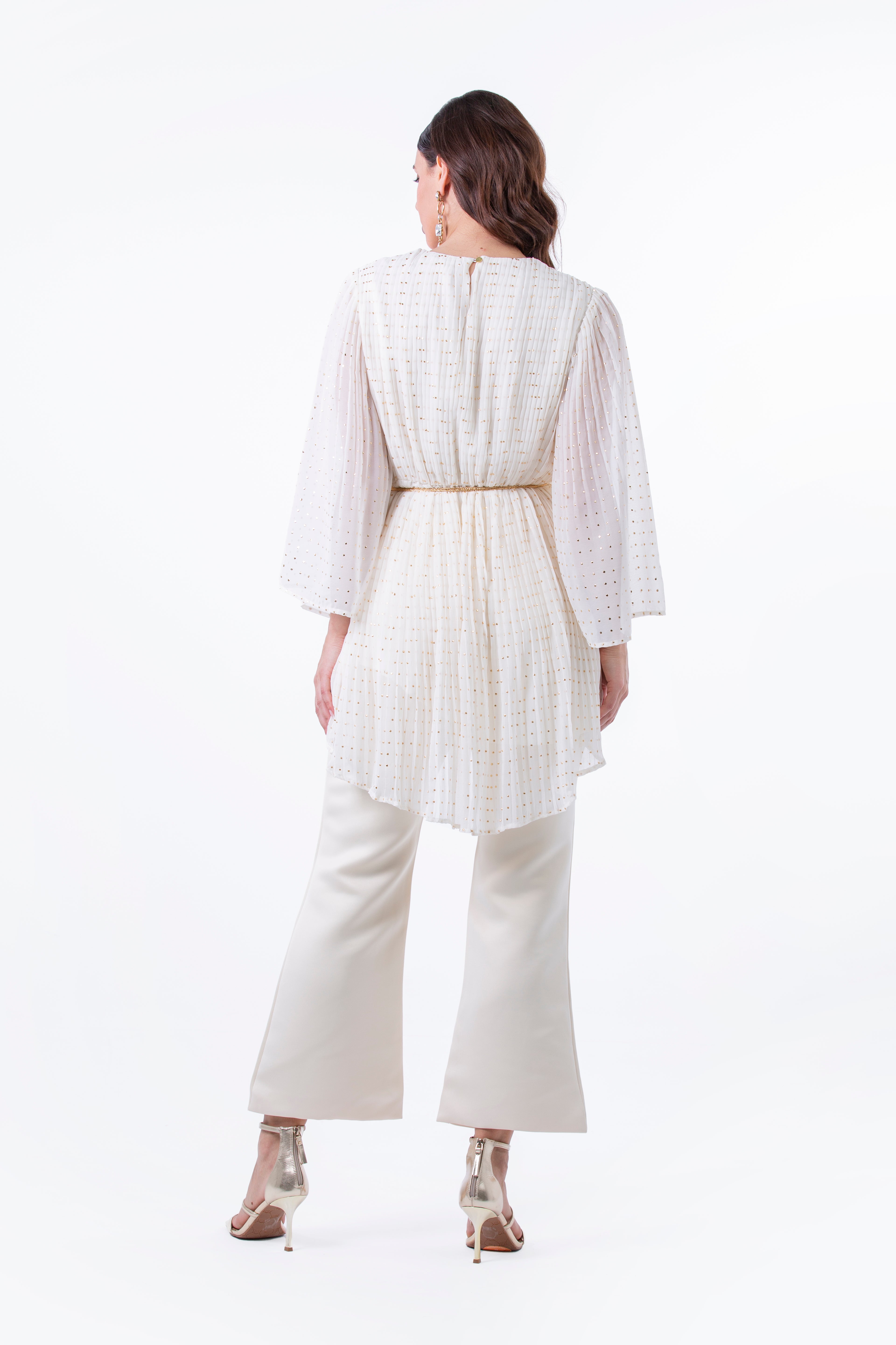 Festive Pleated Blouse with Embellished Front Panel - Montania Shop