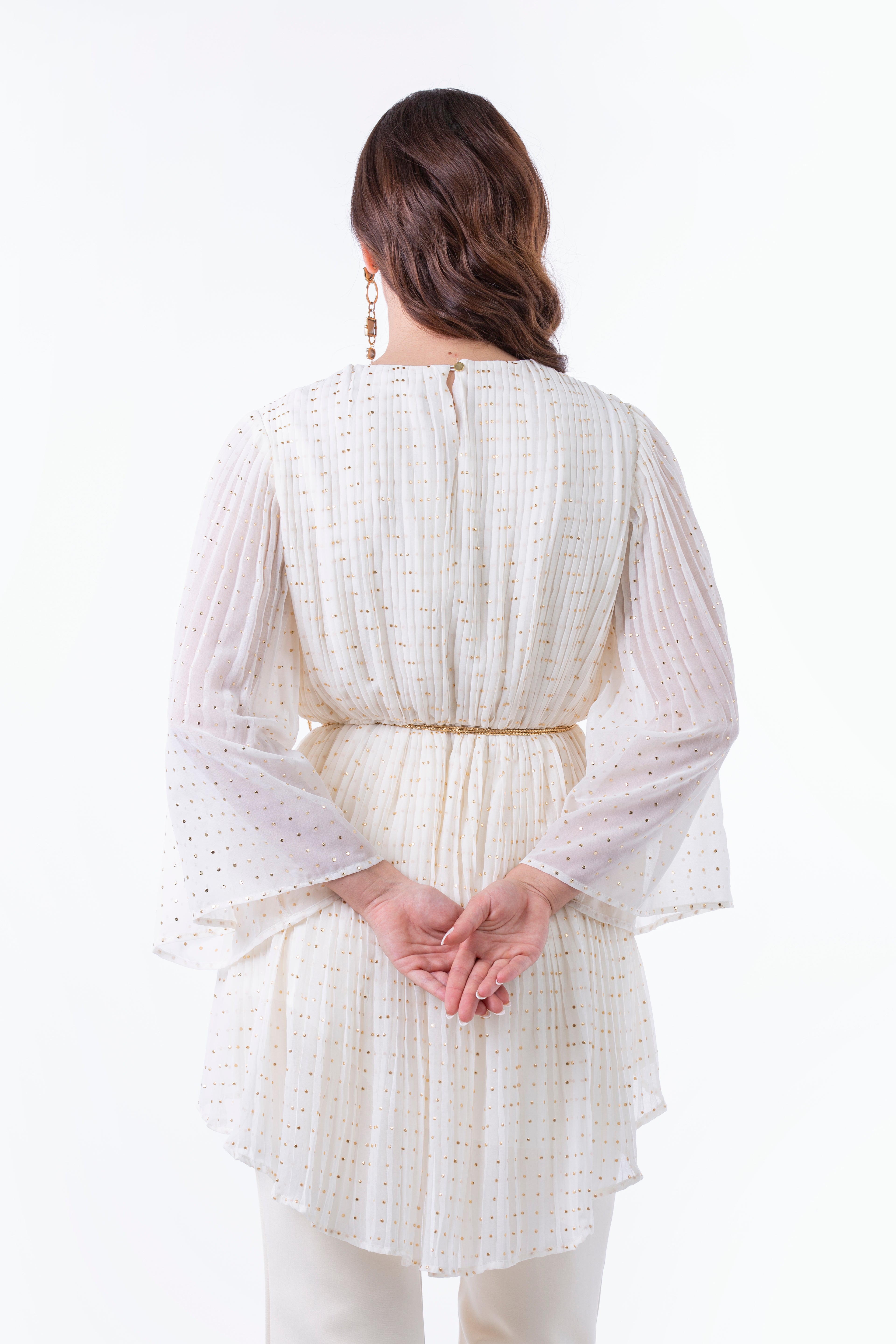 Festive Pleated Blouse with Embellished Front Panel - Montania Shop