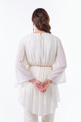 Festive Pleated Blouse with Embellished Front Panel - Montania Shop