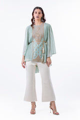 Festive Pleated Blouse with Embellished Front Panel - Montania Shop