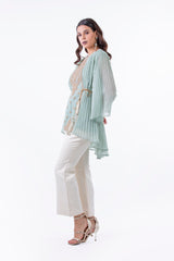 Festive Pleated Blouse with Embellished Front Panel - Montania Shop