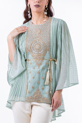 Festive Pleated Blouse with Embellished Front Panel - Montania Shop