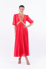 Regal Embroidered Maxi Dress with Metallic Accents - Montania Shop