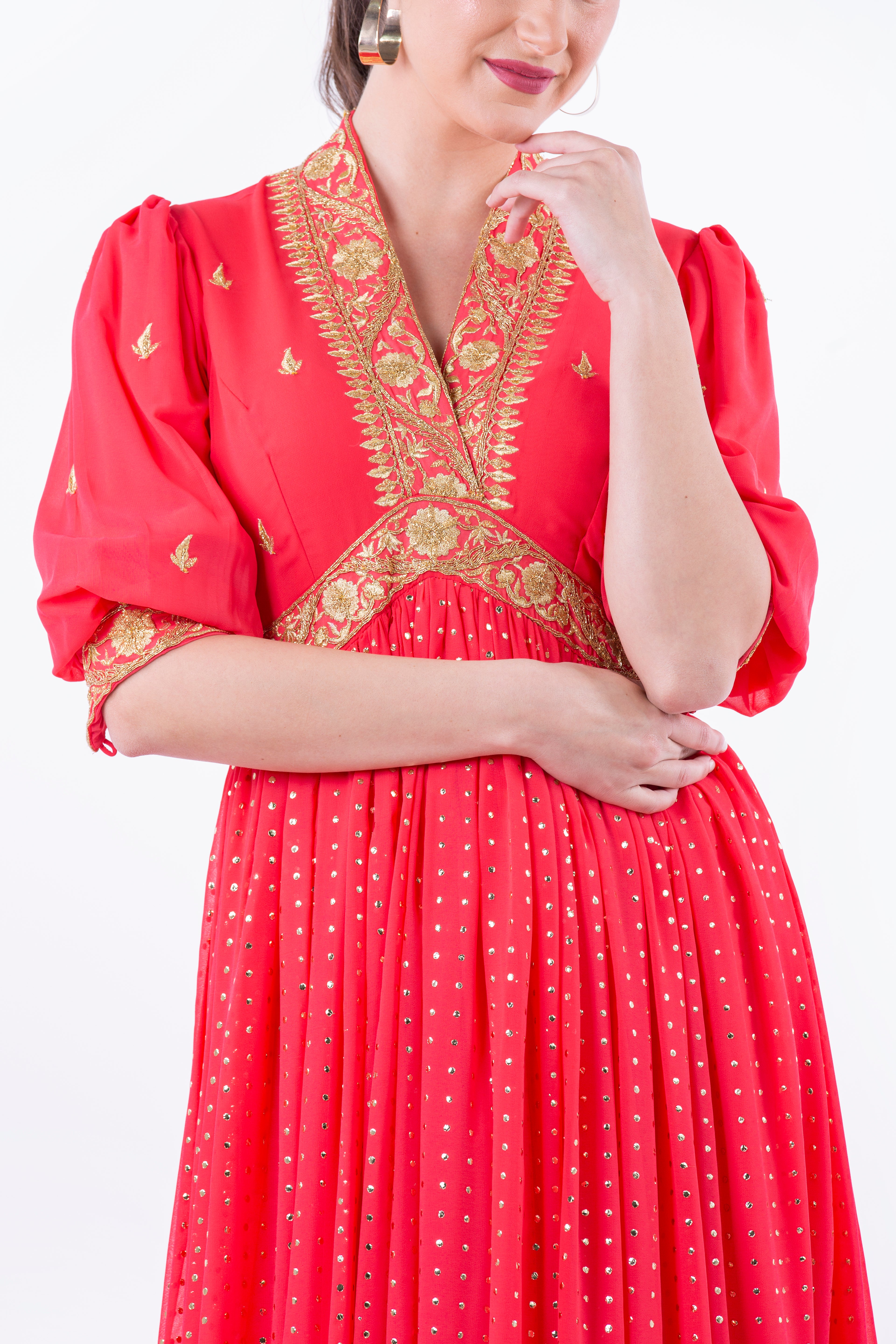 Regal Embroidered Maxi Dress with Metallic Accents - Montania Shop