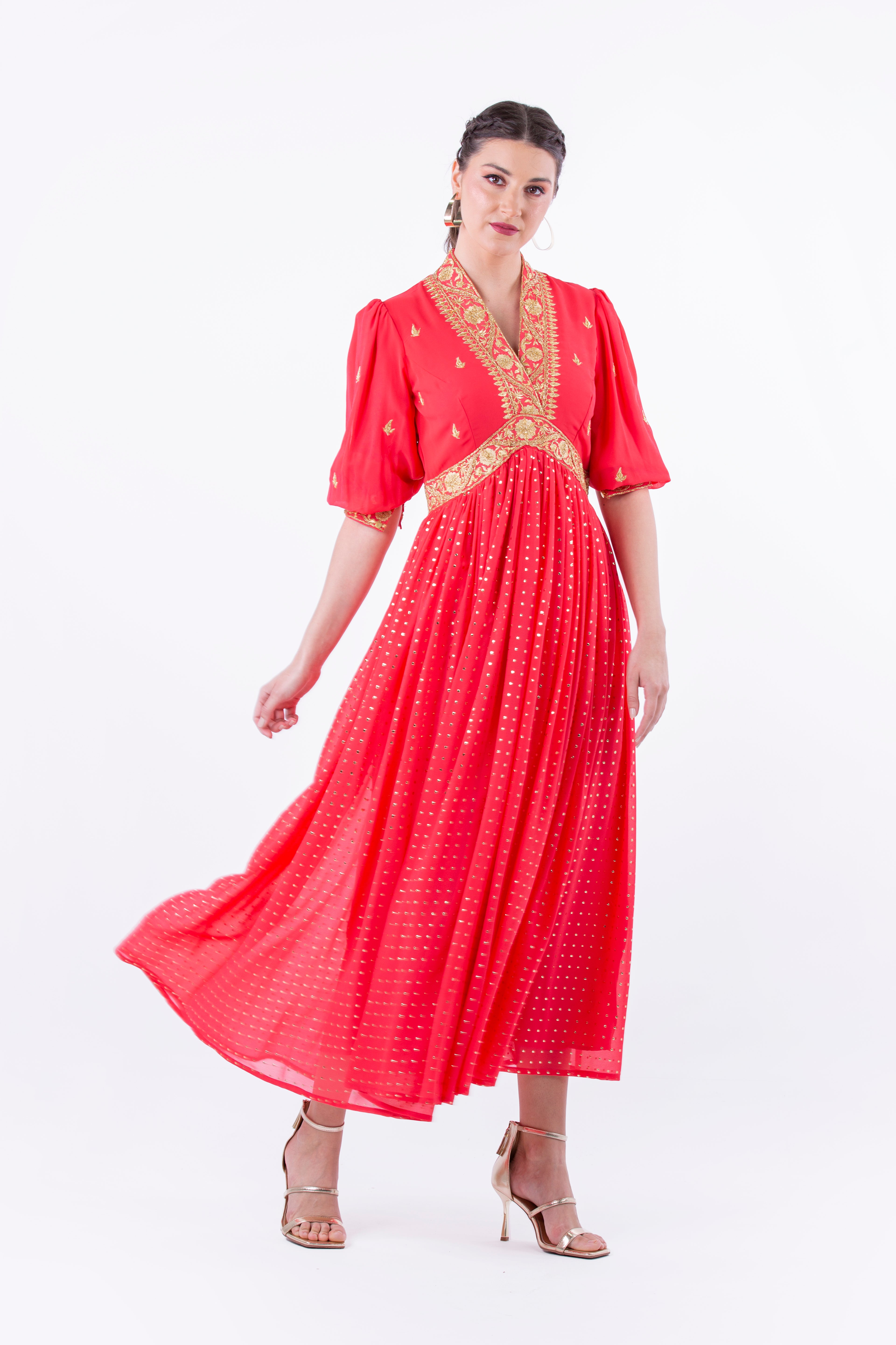 Regal Embroidered Maxi Dress with Metallic Accents - Montania Shop