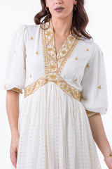 Regal Embroidered Maxi Dress with Metallic Accents - Montania Shop