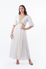 Regal Embroidered Maxi Dress with Metallic Accents - Montania Shop