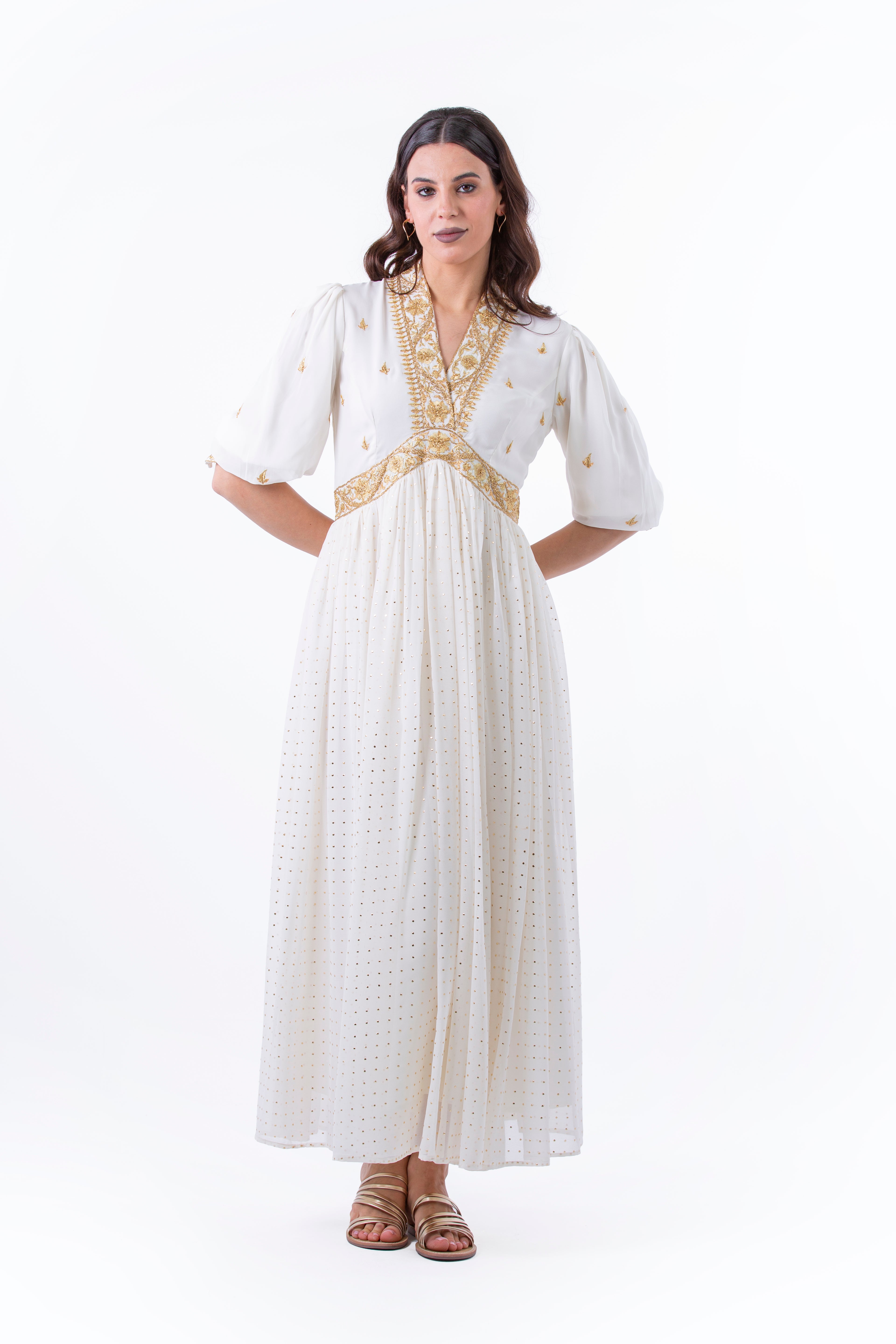 Regal Embroidered Maxi Dress with Metallic Accents - Montania Shop
