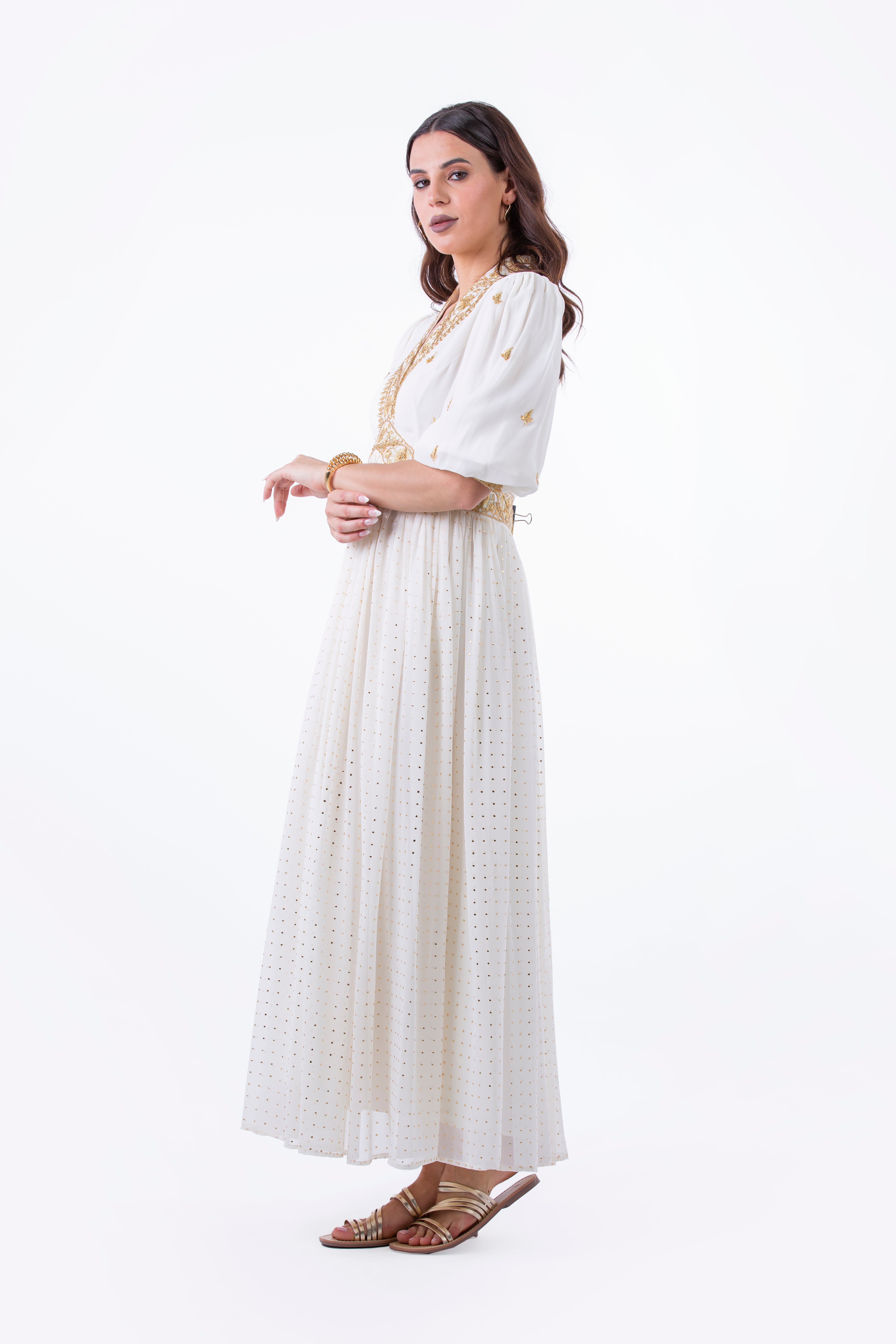Regal Embroidered Maxi Dress with Metallic Accents - Montania Shop
