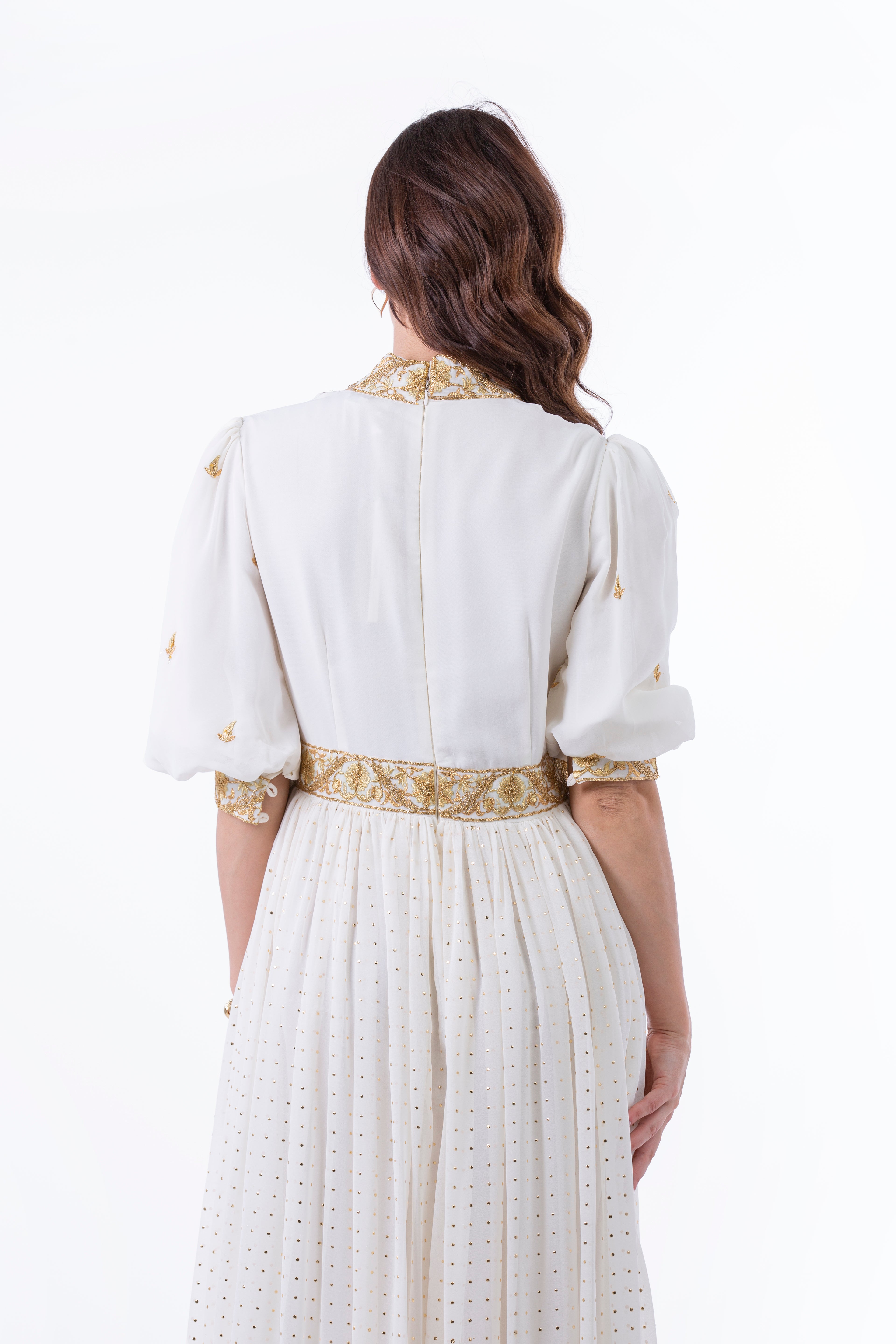 Regal Embroidered Maxi Dress with Metallic Accents - Montania Shop