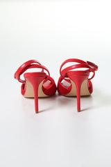 Ruched Satin Heels with Metal Ring – Elegant Open-Toe Sandals