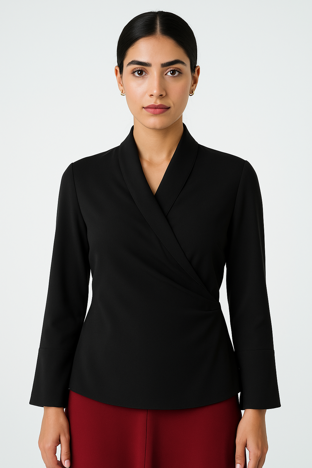 Wrap-Front Blouse with Soft Shawl Collar - Montania Shop