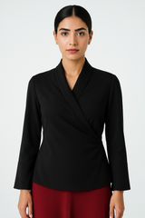 Wrap-Front Blouse with Soft Shawl Collar - Montania Shop
