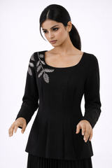 Embellished Bodice Maxi Dress with Pleated Skirt - Montania Shop