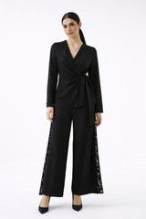 The Elara Lace-Panel Wide-Leg Pants - Montania Shop