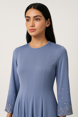 Elegant Maxi Dress with Crystal-Embellished Sleeves