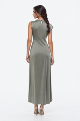 Asymmetric Draped Cowl Neck Maxi Dress