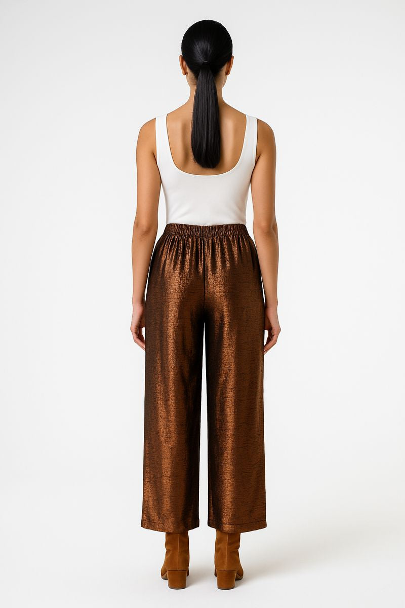Metallic Finish Wide-Leg Pant - Montania Shop