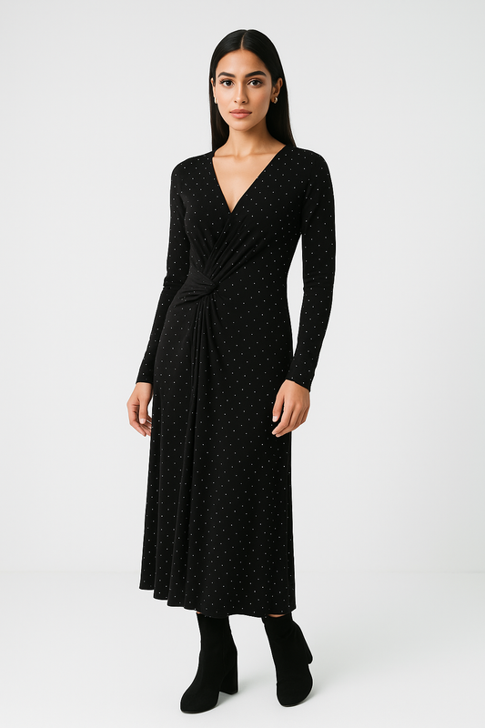Elegant Midi Dress with Twist-Front Detail