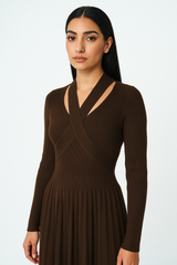 Women’s V-Neck Pleated Cashmere Dress