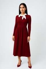 Elegant Contrast-Collar Midi Dress