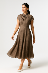 Gathered Neck Midi Dress