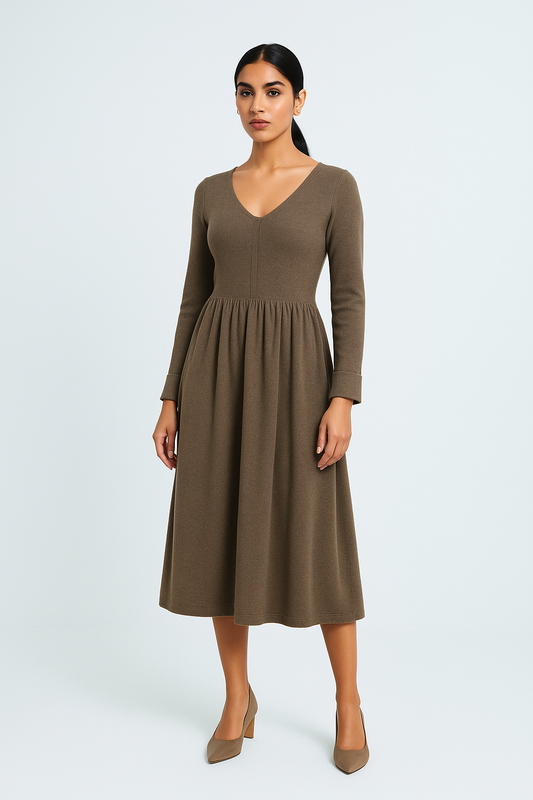 Women’s V-Neck Cashmere-Feel Midi Dress