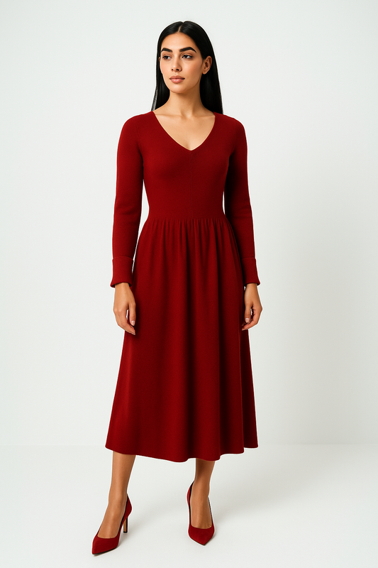 Women’s V-Neck Cashmere-Feel Midi Dress