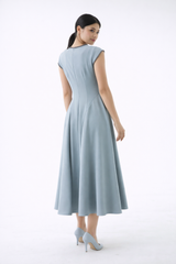 فستان إليرا متوسط الطول بتفاصيل حافة مطرزة