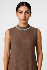 Textured 2-Piece Maxi Set (Sleeveless Dress + Mixed-Fabric Cardigan)