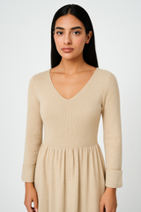 Women’s V-Neck Cashmere-Feel Midi Dress