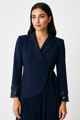 Pleated Maxi Dress with Embellished Blazer-Style Jacket