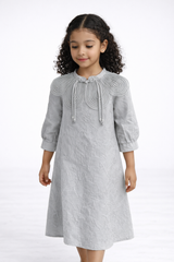 Girls Textured A-Line Dress with Corded Lapel Collar