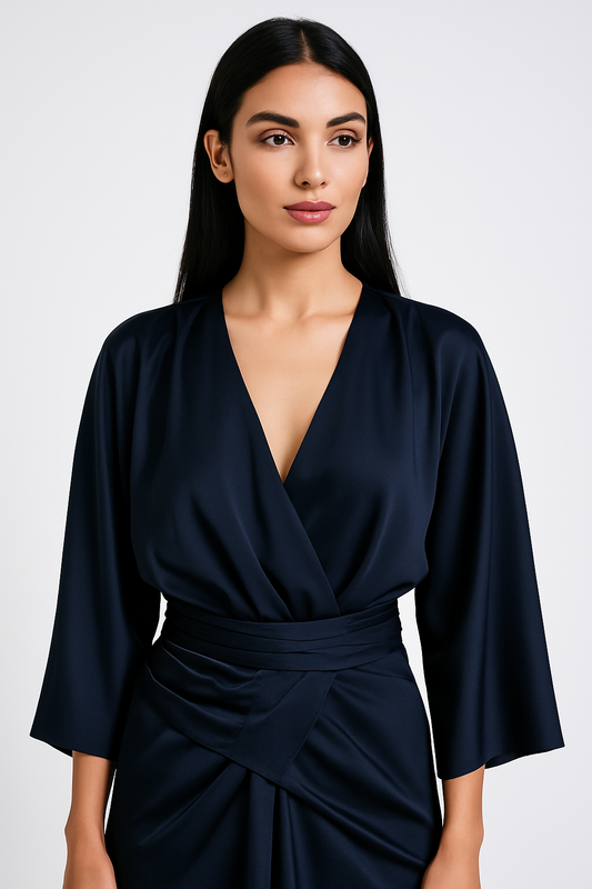 Elegant Wrap-Effect Satin Maxi Dress
