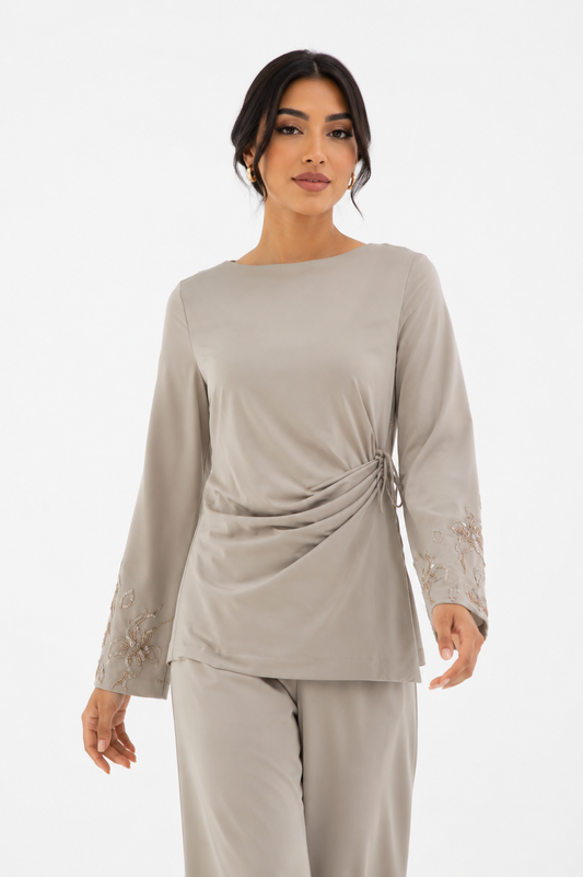 Embroidered Draped Blouse