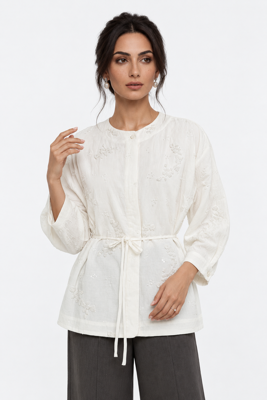 All-Over Embellished Belted Shirt
