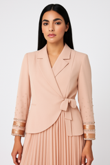 Pleated Maxi Dress with Embellished Blazer-Style Jacket