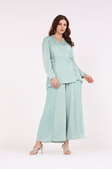 Pleated Wide-Leg Pants with Crystal Side Trim