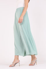 Pleated Wide-Leg Pants with Crystal Side Trim