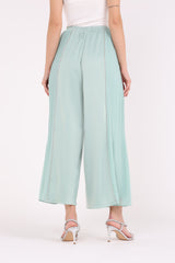 Pleated Wide-Leg Pants with Crystal Side Trim