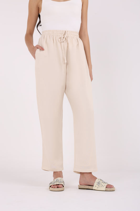 Elastic Waist Straight Leg Solid Trouser