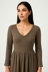 Women’s V-Neck Cashmere-Feel Midi Dress