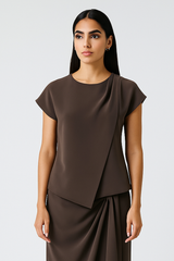 Asymmetric Overlay Cap-Sleeve Top
