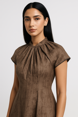 Gathered Neck Midi Dress