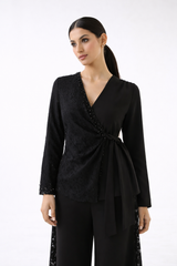 The Seraphine Lace-Wrap Blouse - Montania Shop