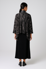 Printed Kimono Jacket with Faux Leather Lapel